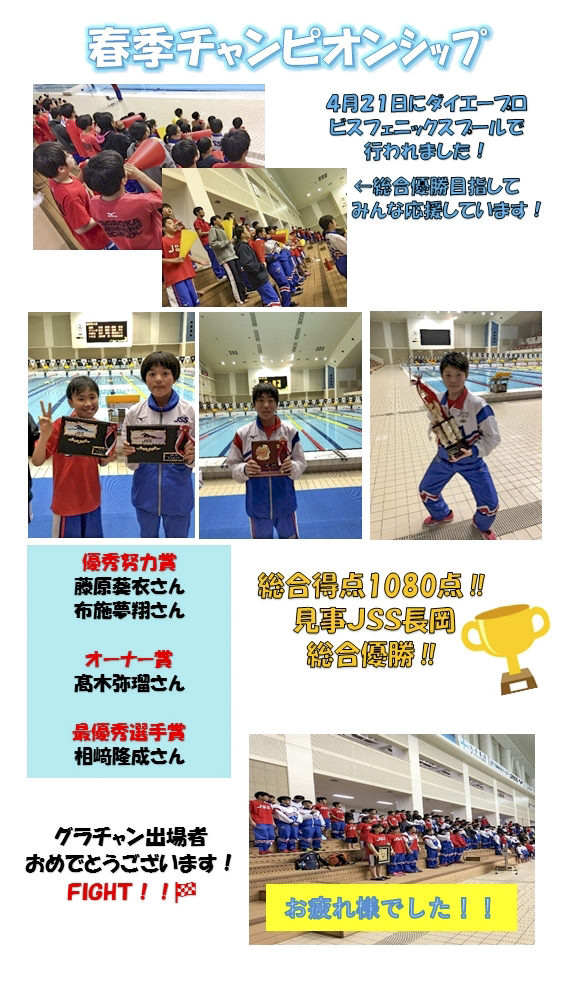 ｊｓｓ春季チャンピオンシップ総合優勝 公式 ｊｓｓ長岡スイミングスクール